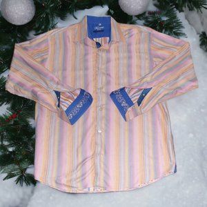 Visconti Uomo Shirt Adult Large  Striped Long Sleeve Button Up Christmas EUC
